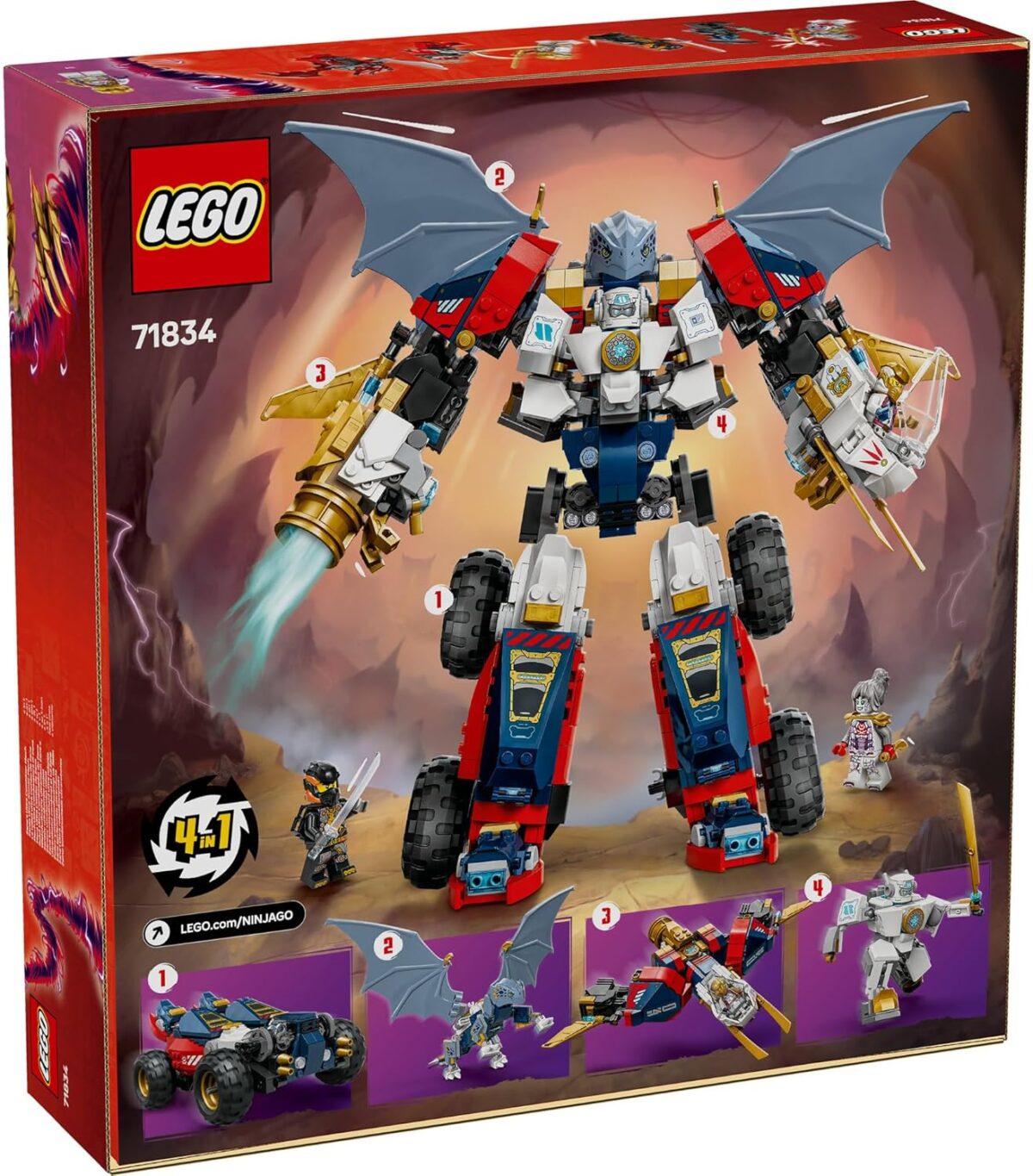 LEGO NINJAGO 4in1 Zane’s Ultra Combiner Mech Toy for 9+ Year Old Boys & Girls, Rebuilds into Kids Toy Jet, Car Model, Dragon & Ninja Figure, incl. 6 Minifigures, Dragons Rising Building Set 71834 LEGO NINJAGO 4in1 Zane’s Ultra Combiner Mech Toy for 9+ Year Old Boys & Girls, Rebuilds into Kids Toy Jet, Car Model, Dragon & Ninja Figure, incl. 6 Minifigures, Dragons Rising Building Set 71834