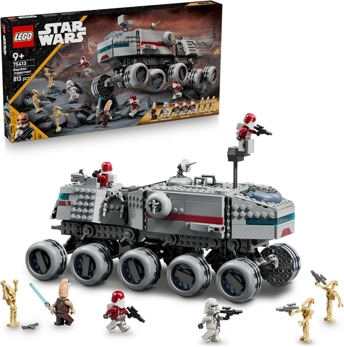 LEGO® Star Wars: The Clone Wars™ Republic Juggernaut Set 75413 Buildable Transport Vehicle Toy for Kids, Includes 3 Battle Droids, a Lightsaber™ and 7 Blasters, Toy for Boys, Girls and Any Fans LEGO® Star Wars: The Clone Wars™ Republic Juggernaut Set 75413 Buildable Transport Vehicle Toy for Kids, Includes 3 Battle Droids, a Lightsaber™ and 7 Blasters, Toy for Boys, Girls and Any Fans