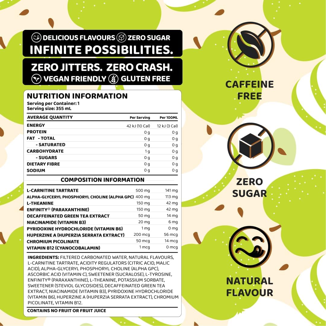 EHP Labs OxyShred Infinity Caffeine Free Energy Drink Sparkling Apple 12-Pack