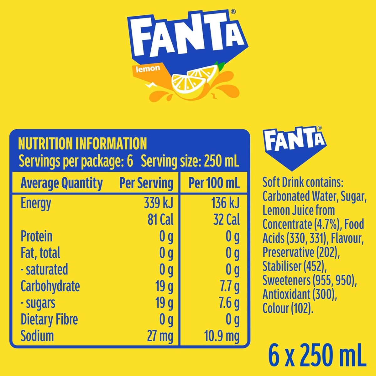 Fanta Lemon Soft Drink Multipack Mini Cans 24 x 250mL [x3]
