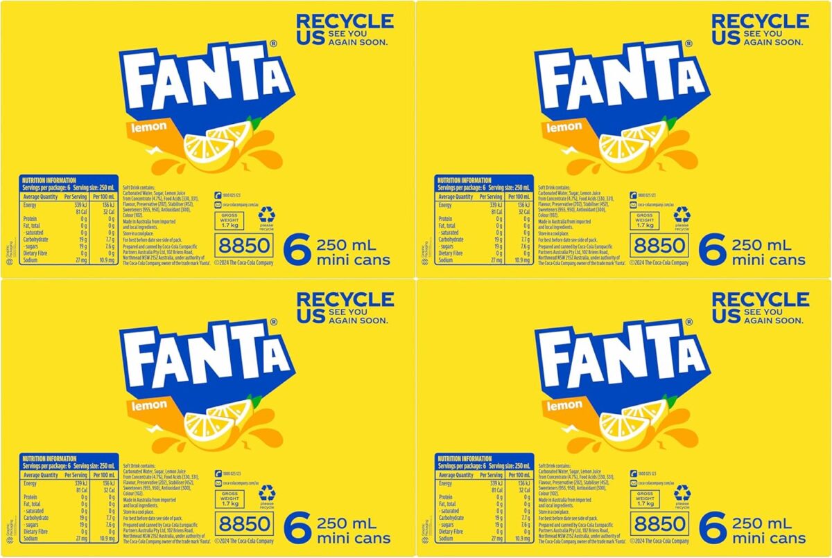 Fanta Lemon Soft Drink Multipack Mini Cans 24 x 250mL [x3]