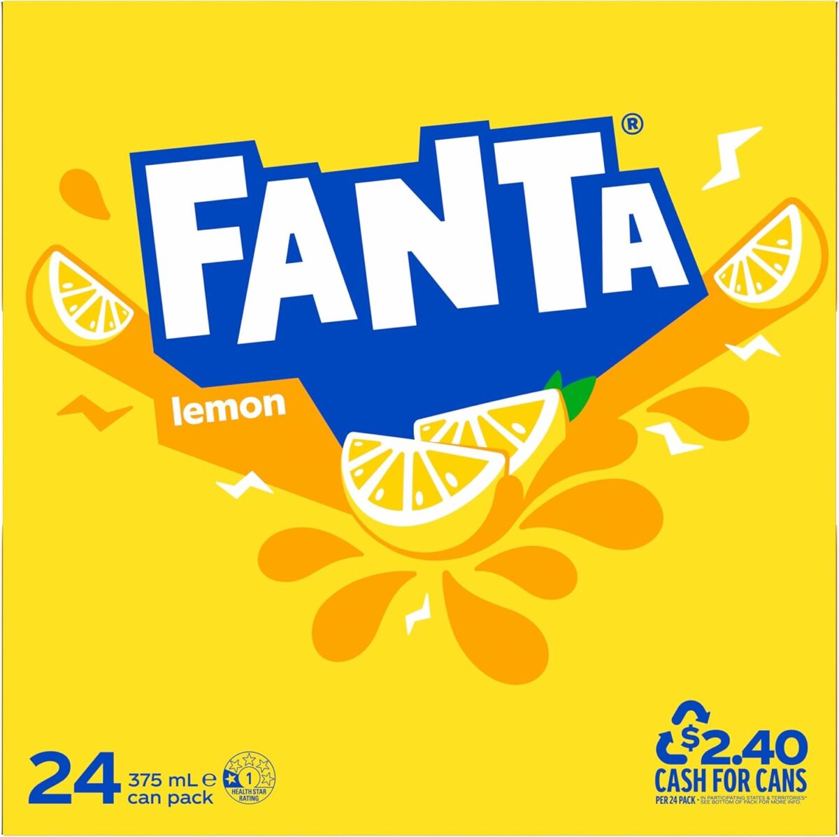 Fanta Lemon Soft Drink Multipack Can 24x 375mL [x2]