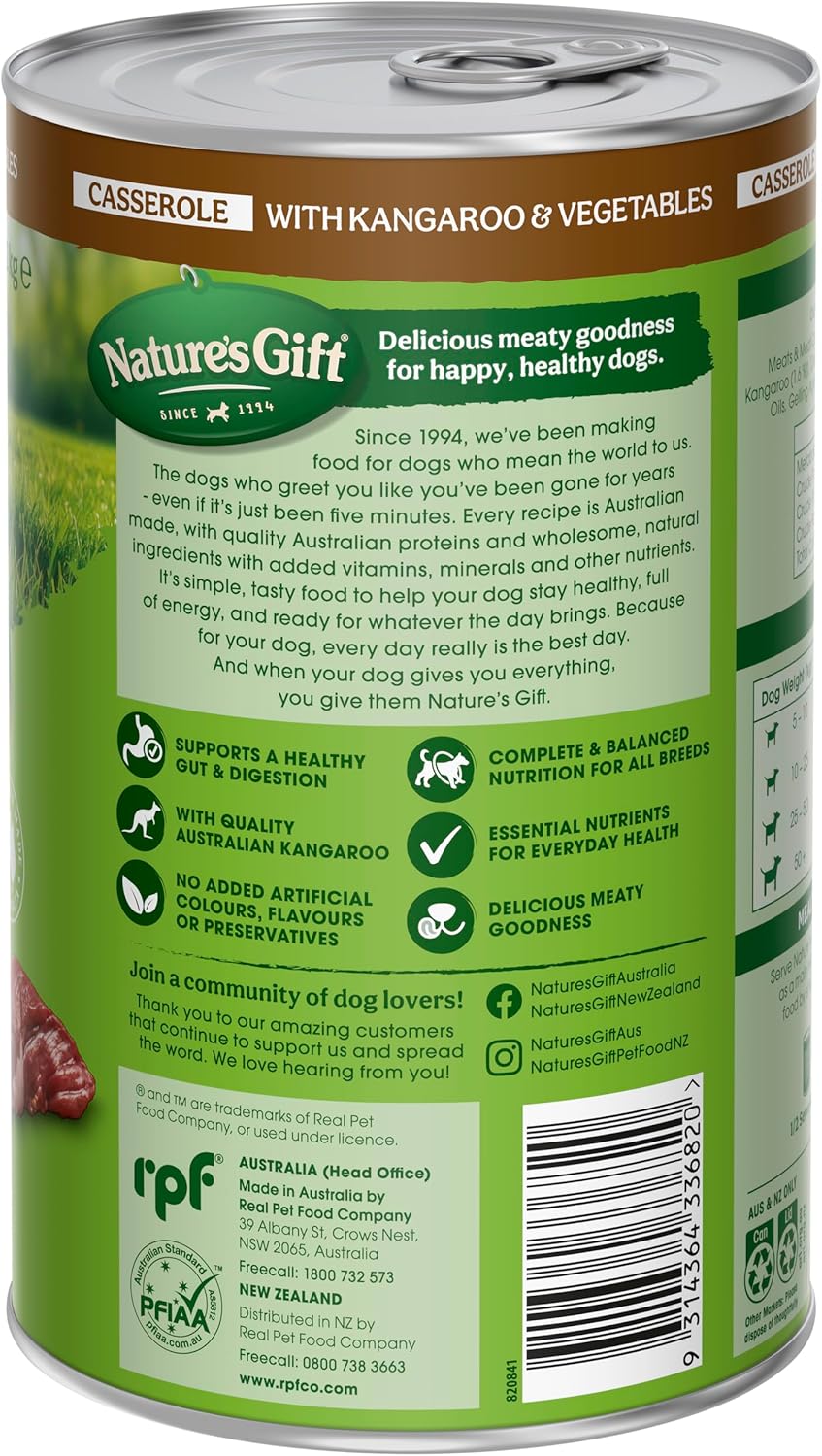 Nature's Gift Adult Wet Dog Food Casserole with Kangaroo & Vegetables 6x1.2Kg [x2]