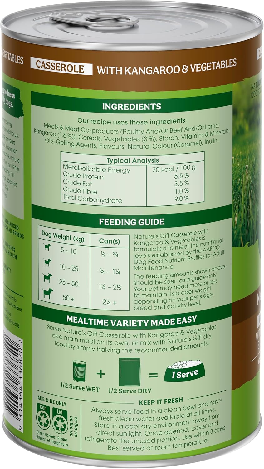 Nature's Gift Adult Wet Dog Food Casserole with Kangaroo & Vegetables 6x1.2Kg [x2]