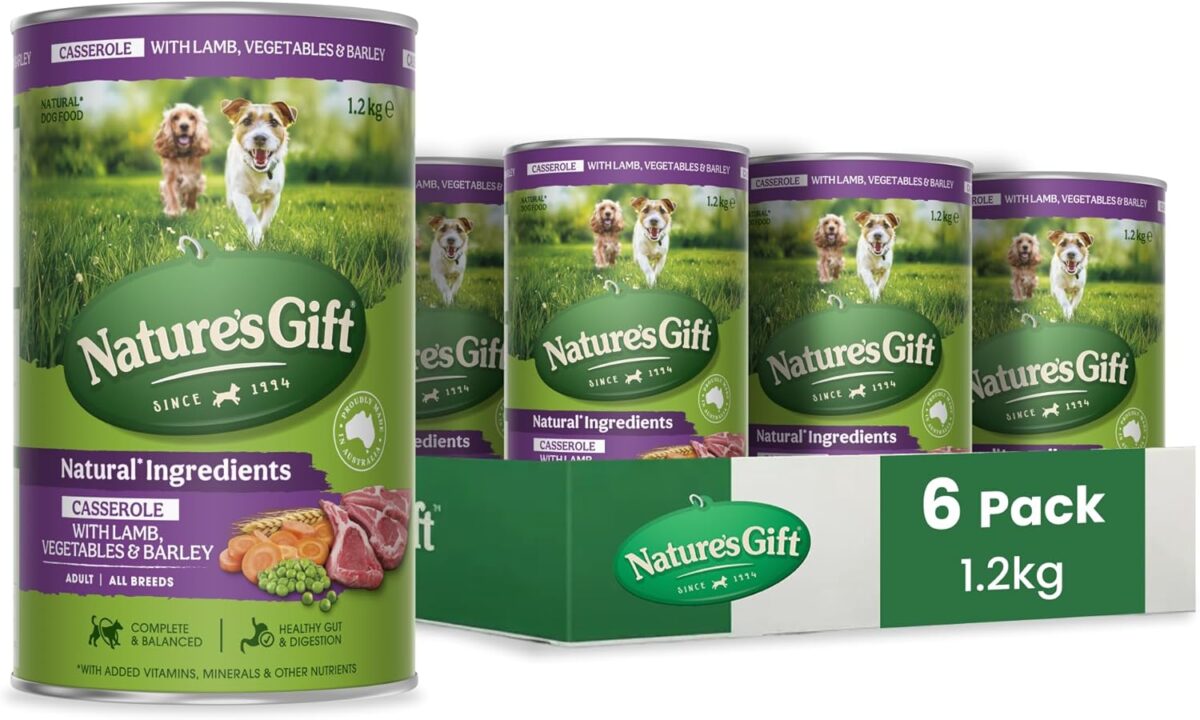 Nature's Gift Adult Wet Dog Food Casserole with Lamb, Vegetables & Barley 6x1.2Kg [x4]