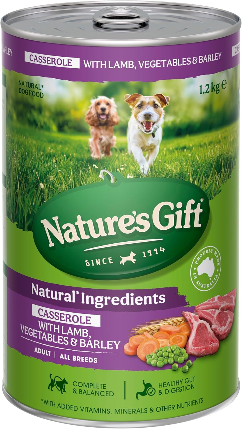 Nature's Gift Adult Wet Dog Food Casserole with Lamb, Vegetables & Barley 6x1.2Kg [x4]