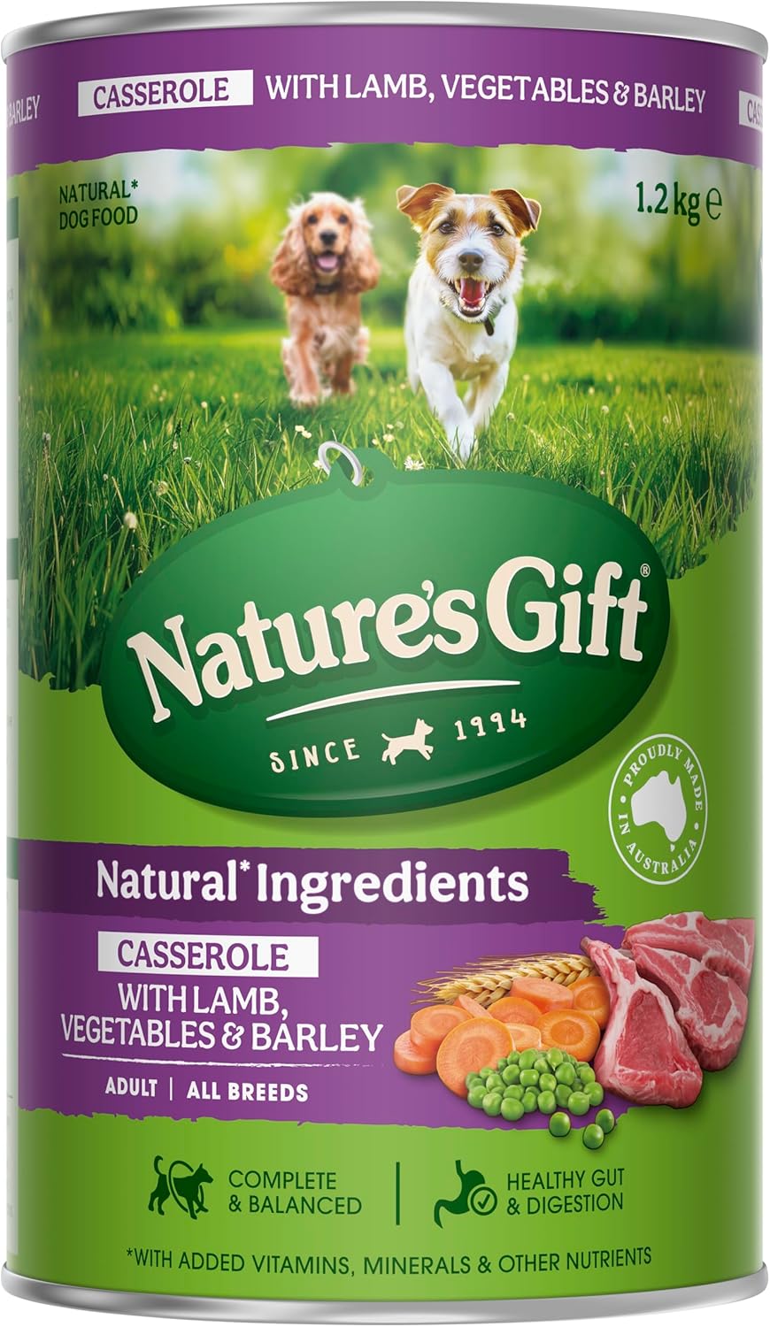 Nature's Gift Adult Wet Dog Food Casserole with Lamb, Vegetables & Barley 6x1.2Kg [x4]