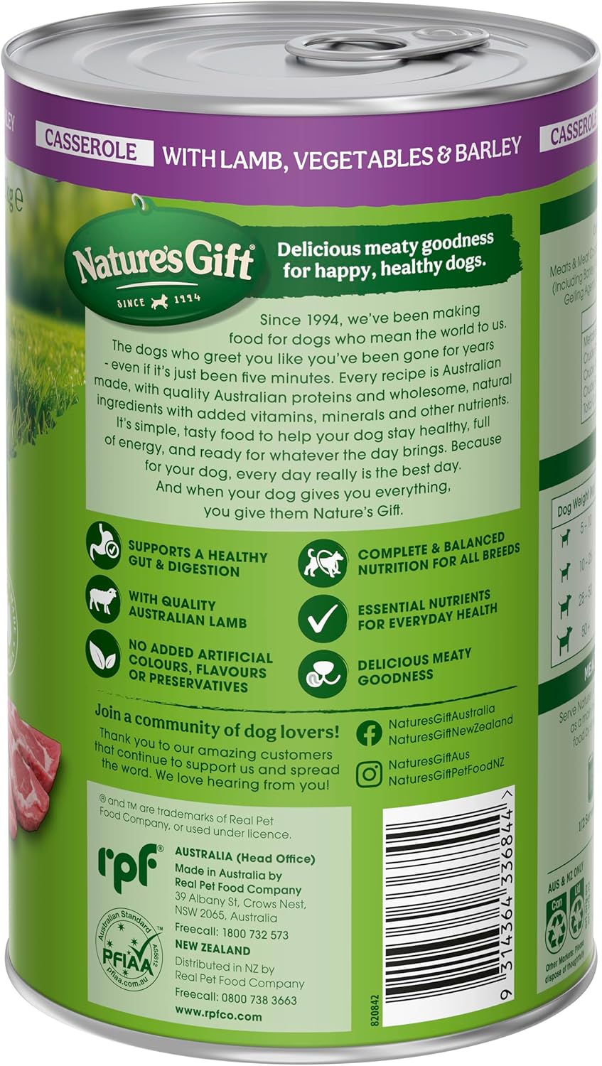 Nature's Gift Adult Wet Dog Food Casserole with Lamb, Vegetables & Barley 6x1.2Kg [x4]