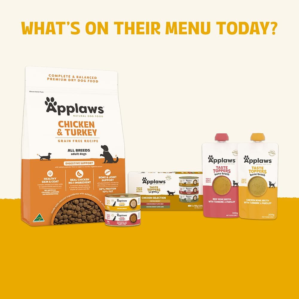 Applaws Taste Toppers Chicken Bone Broth with Turmeric & Parsley 200g Pack of 6 [x3]