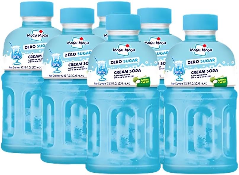 Mogu Mogu Cream Soda Zero Sugar Drink with Nata de Coco 320ml Bottles 6 Pack 6 Pack of 320ml [x6]