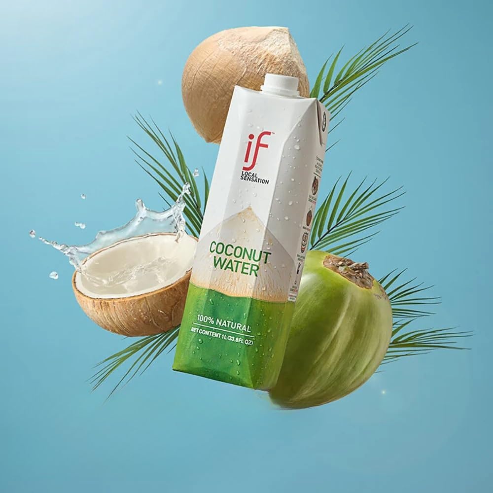 IF 100% Coconut Water | Natural Hydrating Asian Drink with Electrolytes and Nutrients | 1L Carton 6 Pack [x4]