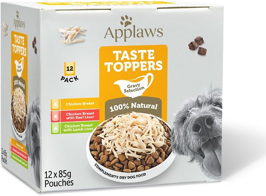 Applaws Taste Toppers Wet Dog Food Chicken Gravy Selection 85g Pouches (Pack of 12) [x3]