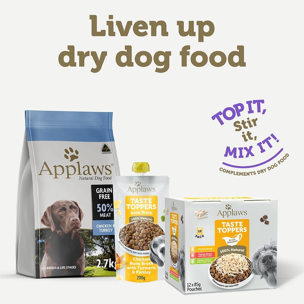 Applaws Taste Toppers Wet Dog Food Chicken Gravy Selection 85g Pouches (Pack of 12) [x3]