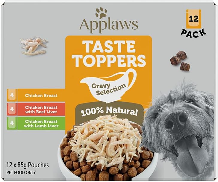 Applaws Taste Toppers Wet Dog Food Chicken Gravy Selection 85g Pouches (Pack of 12) [x3]