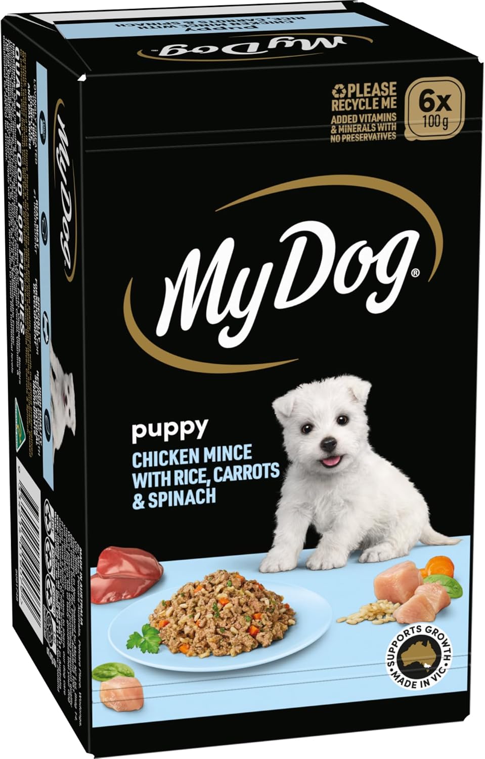 My Dog Puppy Wet Dog Food Chicken Mince with Rice, Carrots & Spinach 100g Tray, 36 Pack [x2]