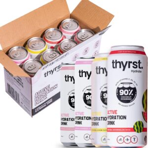 Thyrst Active Hydration Drink Assorted 500mL x 8 | 90% Coconut Water + 9.7% Real Fruit Juice | 5 Key Electrolytes + Sea Salt | Vitamins C, B3, B5, B6 | Sports Drink No Added Sugar Electrolyte Drinks [x3]