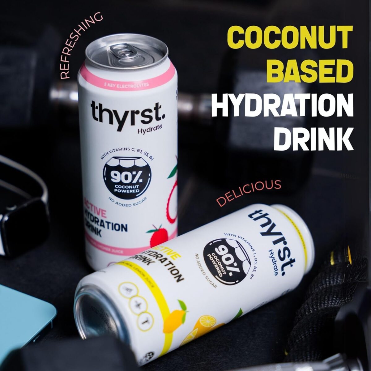 Thyrst Active Hydration Drink Assorted 500mL x 8 | 90% Coconut Water + 9.7% Real Fruit Juice | 5 Key Electrolytes + Sea Salt | Vitamins C, B3, B5, B6 | Sports Drink No Added Sugar Electrolyte Drinks [x3]