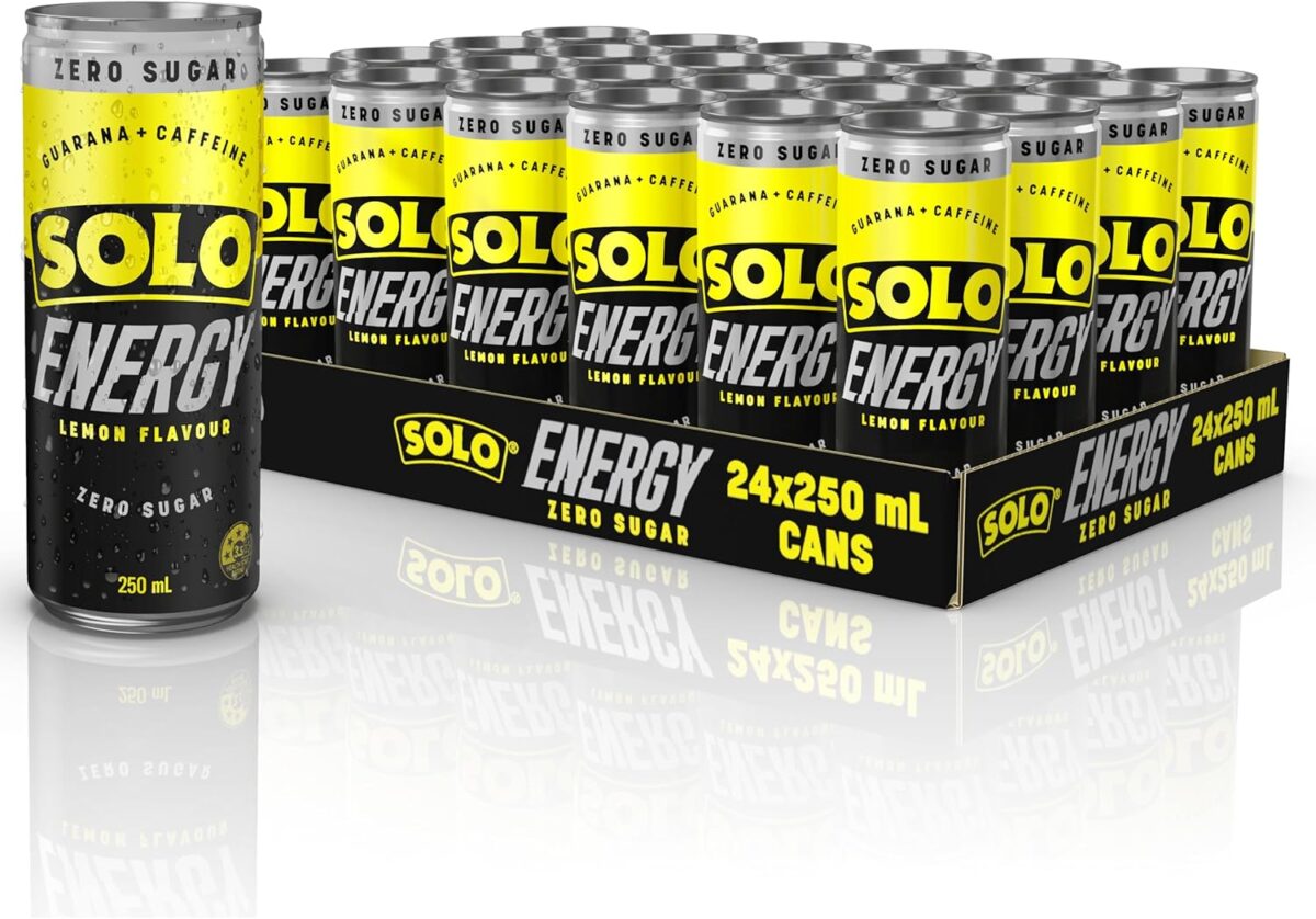 Solo Energy Zero Sugar Lemon Flavoured Drink Can 250 ml (Pack of 24) [x2]