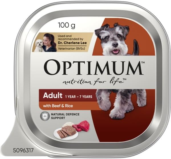 OPTIMUM Adult Beef & Rice Wet Dog Food Tray 100g, 12 Pack [x4]