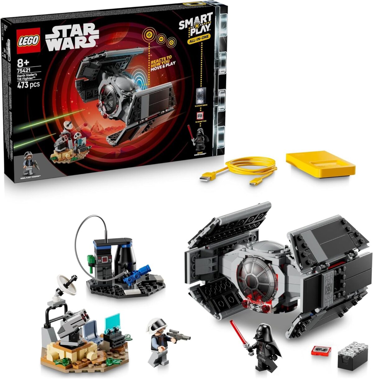 LEGO® Star Wars™ SMART Play™: Darth Vader’s TIE Fighter™ 75421 Interactive Building Toy -All-in-One Set - Reacts to How You Move and Play with a SMART Brick -Treat for Boys, Girls and Kids Aged 8+