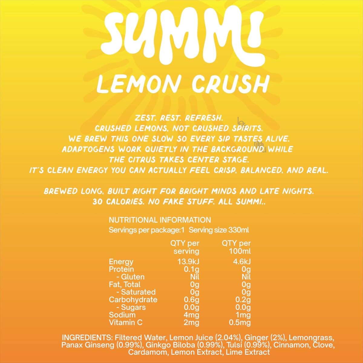 SUMMi Zero Sugar Soda Lemon Crush Single Can [x14]