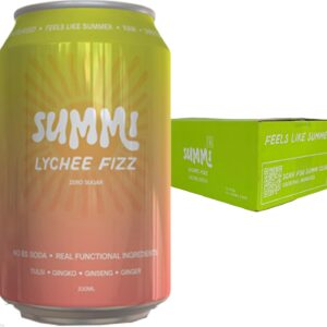 SUMMi Lychee Fizz Nootropic Soda, Zero Sugar, 12 x 330ml Cans [x2]
