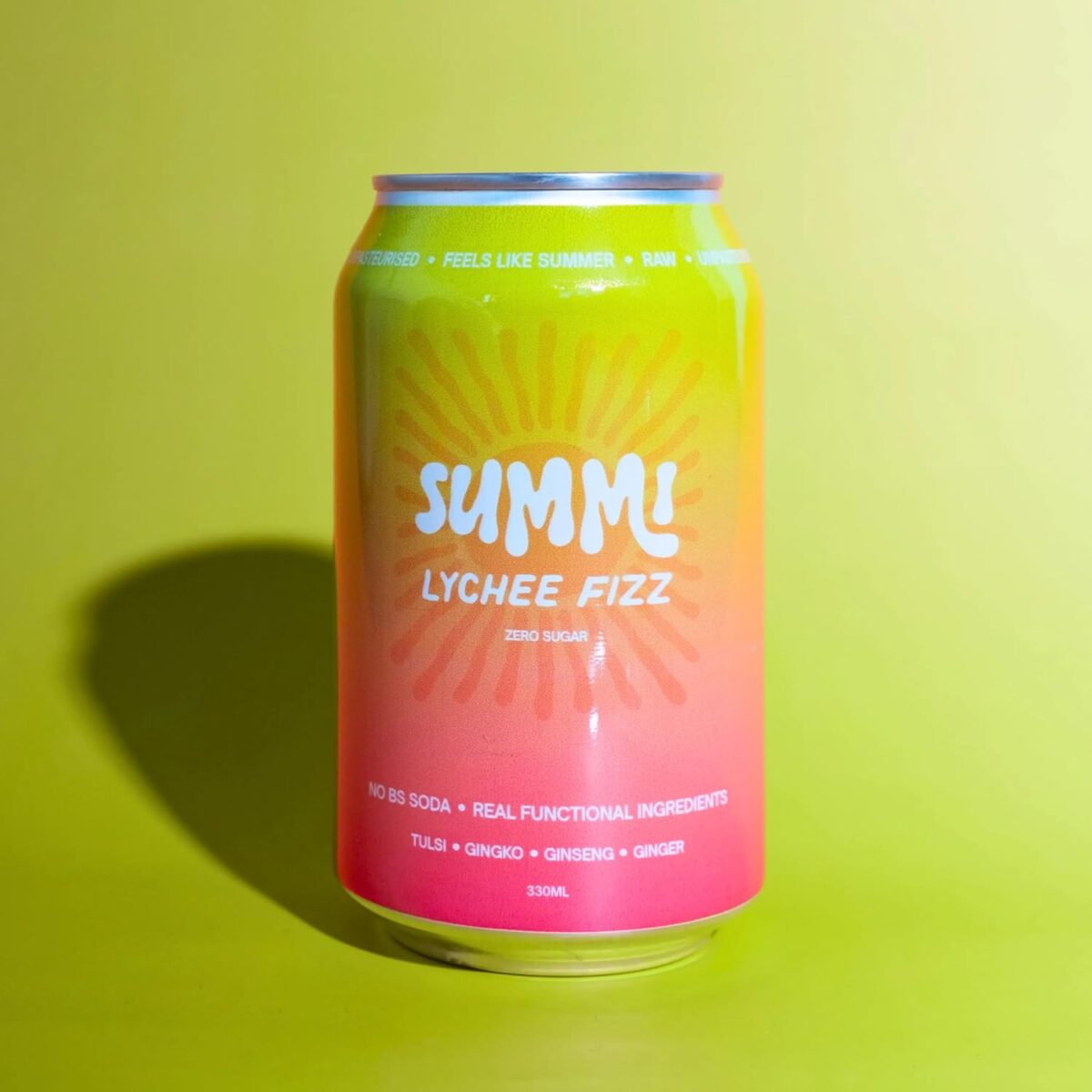 SUMMi Lychee Fizz Nootropic Soda, Zero Sugar, 12 x 330ml Cans [x2]