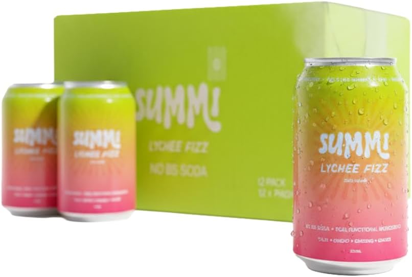 SUMMi Lychee Fizz Nootropic Soda, Zero Sugar, 12 x 330ml Cans [x2]
