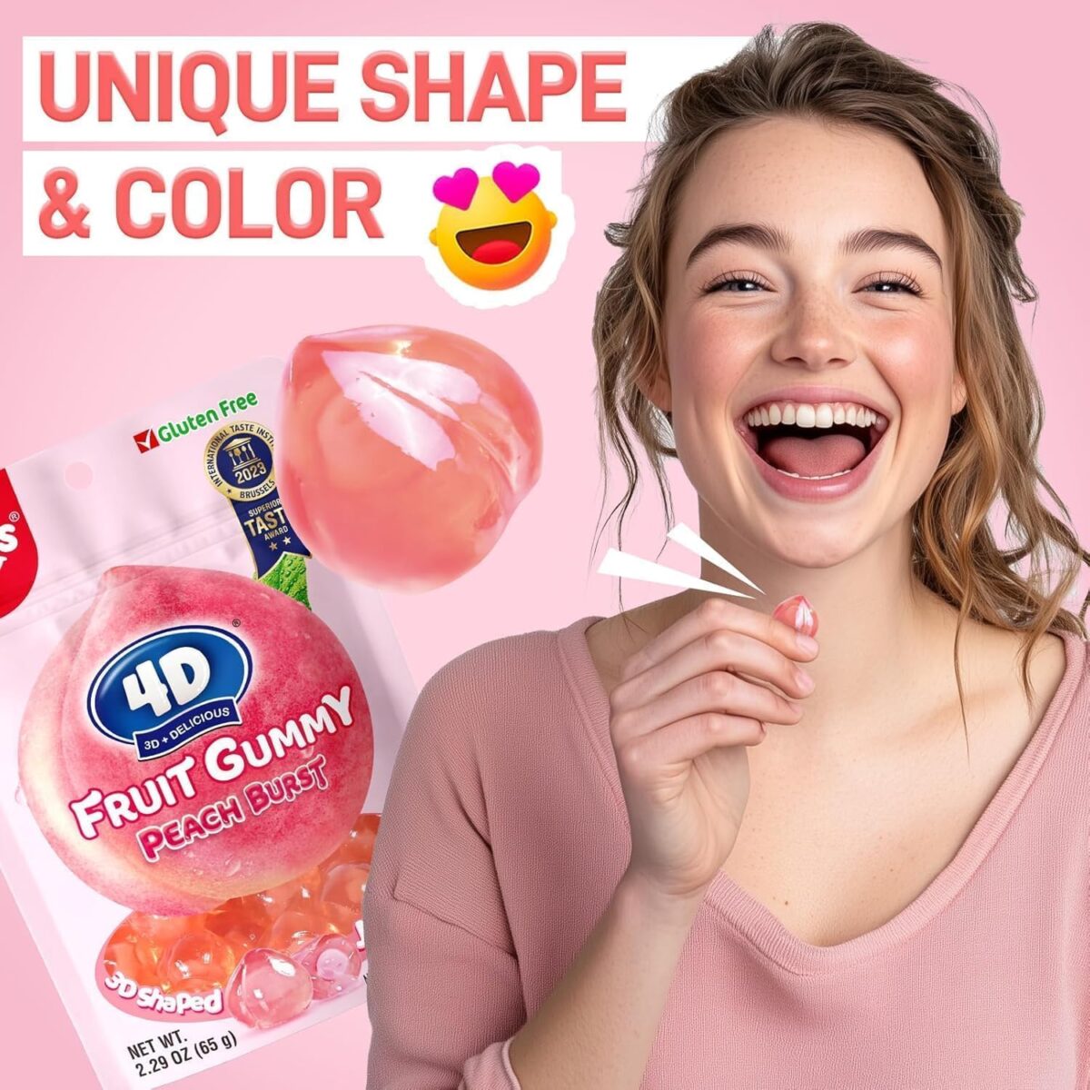 AMOS 4D Bursting Juice Filled Gummies Strawberry/Peach/Grape 65g x 3 [x4]