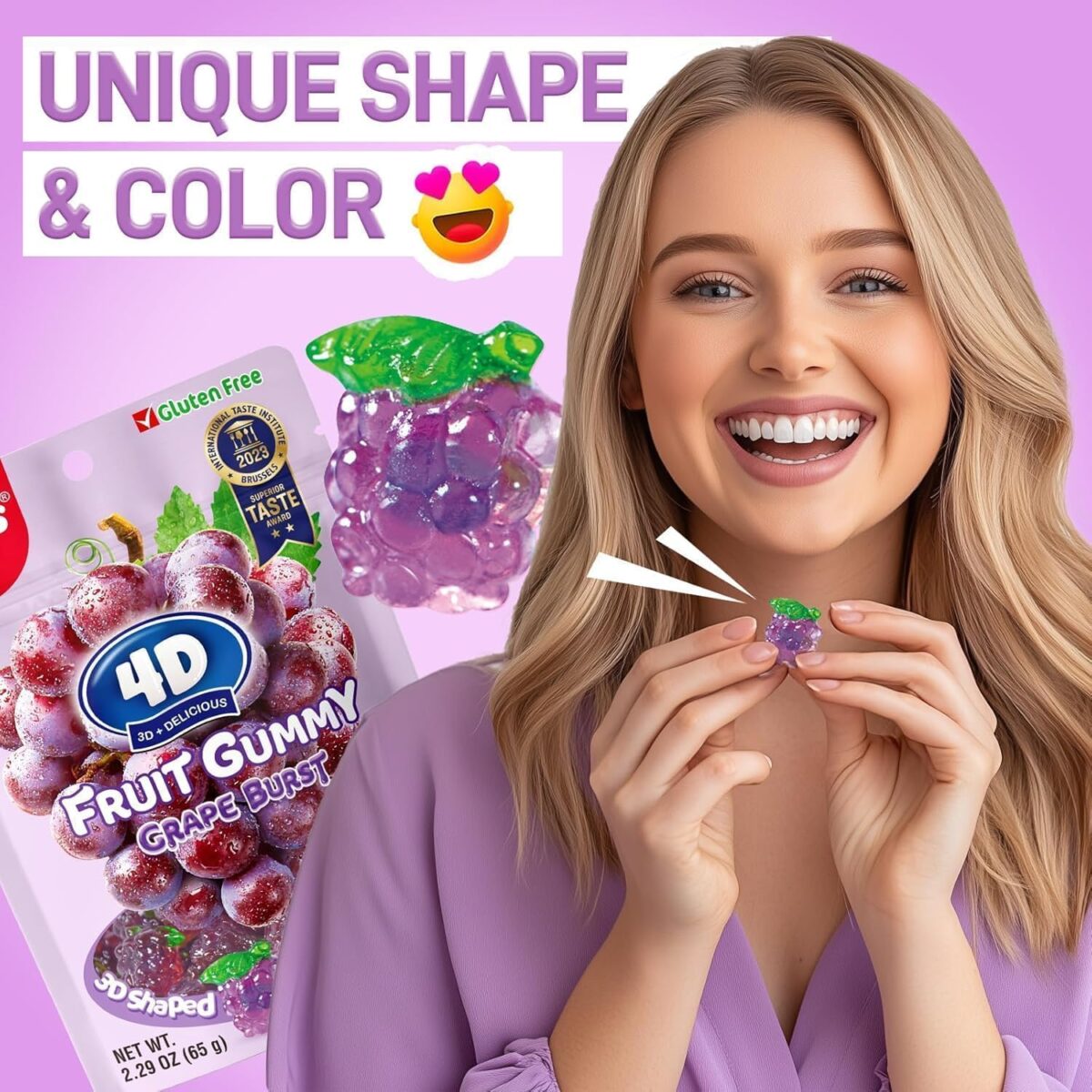 AMOS 4D Bursting Juice Filled Gummies Strawberry/Peach/Grape 65g x 3 [x4]