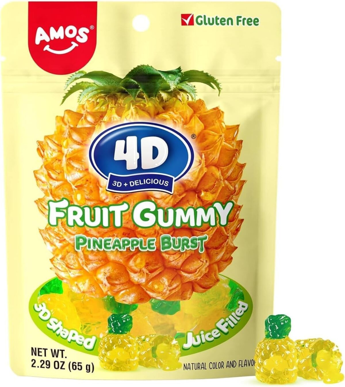 AMOS 4D Bursting Juice Filled Gummies Strawberry/Peach/Grape 65g x 3 [x4]