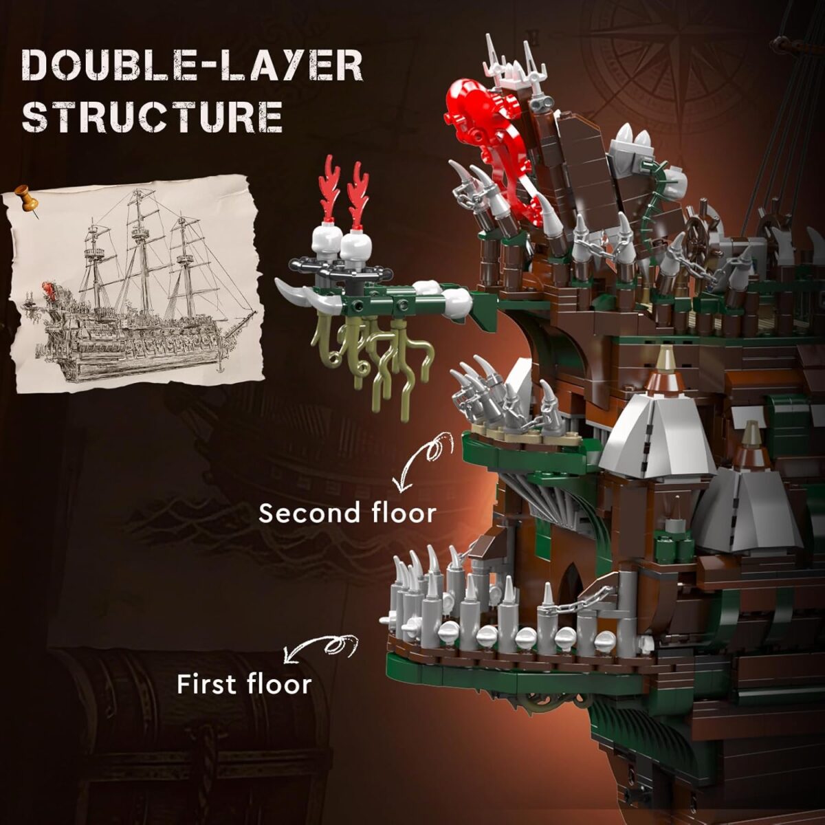 Mould King 13218 Pirate Ship Model Building Set, Flying Dutchman Pirate Ship to Displace, Buildable Toy for Adult Home Office Decor(6849 Pieces) Mould King 13218 Pirate Ship Model Building Set, Flying Dutchman Pirate Ship to Displace, Buildable Toy for Adult Home Office Decor(6849 Pieces)