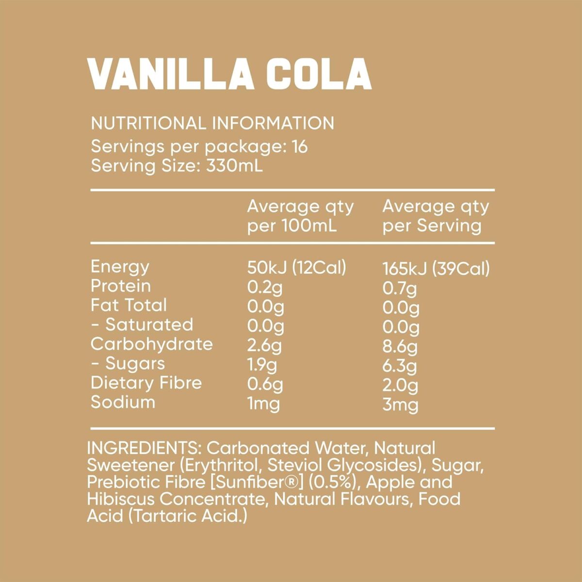 Bobby Prebiotic Vanilla Cola Soft Drink 16 Pack