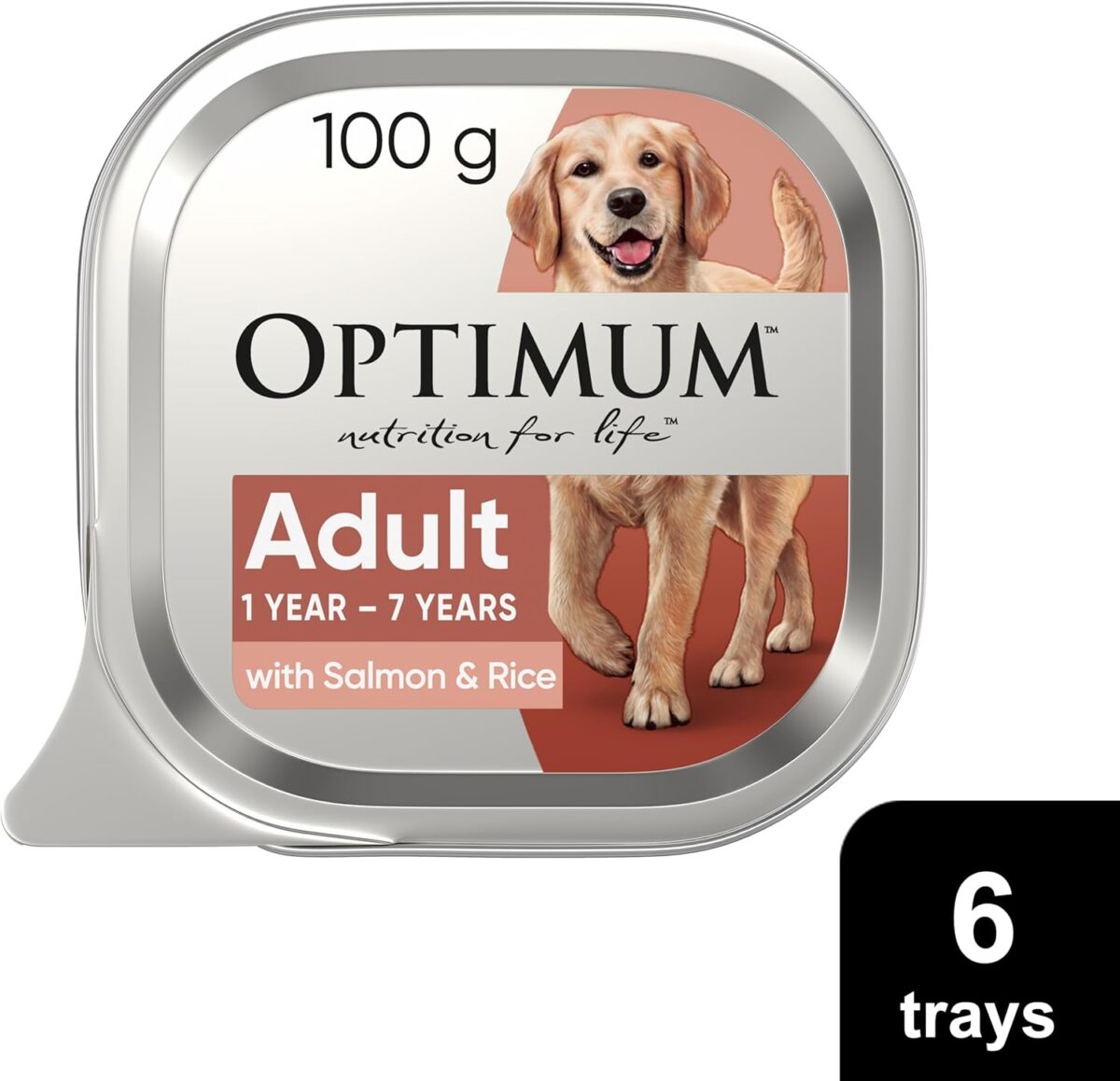 Optimum Adult Wet Dog Food with Salmon & Rice 100g Tray, 36 Pack [x2]