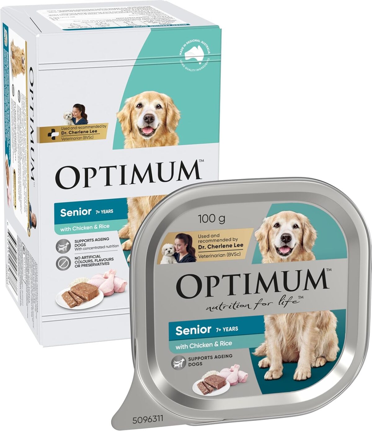 Optimum Senior 7+ Years Wet Dog Food with Chicken & Rice 100g Tray, 36 Pack [x2]
