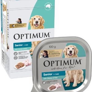 Optimum Senior 7+ Years Wet Dog Food with Chicken & Rice 100g Tray, 36 Pack [x2]