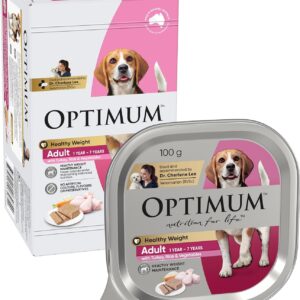 Optimum Adult Healthy Weight Wet Dog Food with Turkey, Rice & Vegetable 100g Tray, 36 Pack [x2]