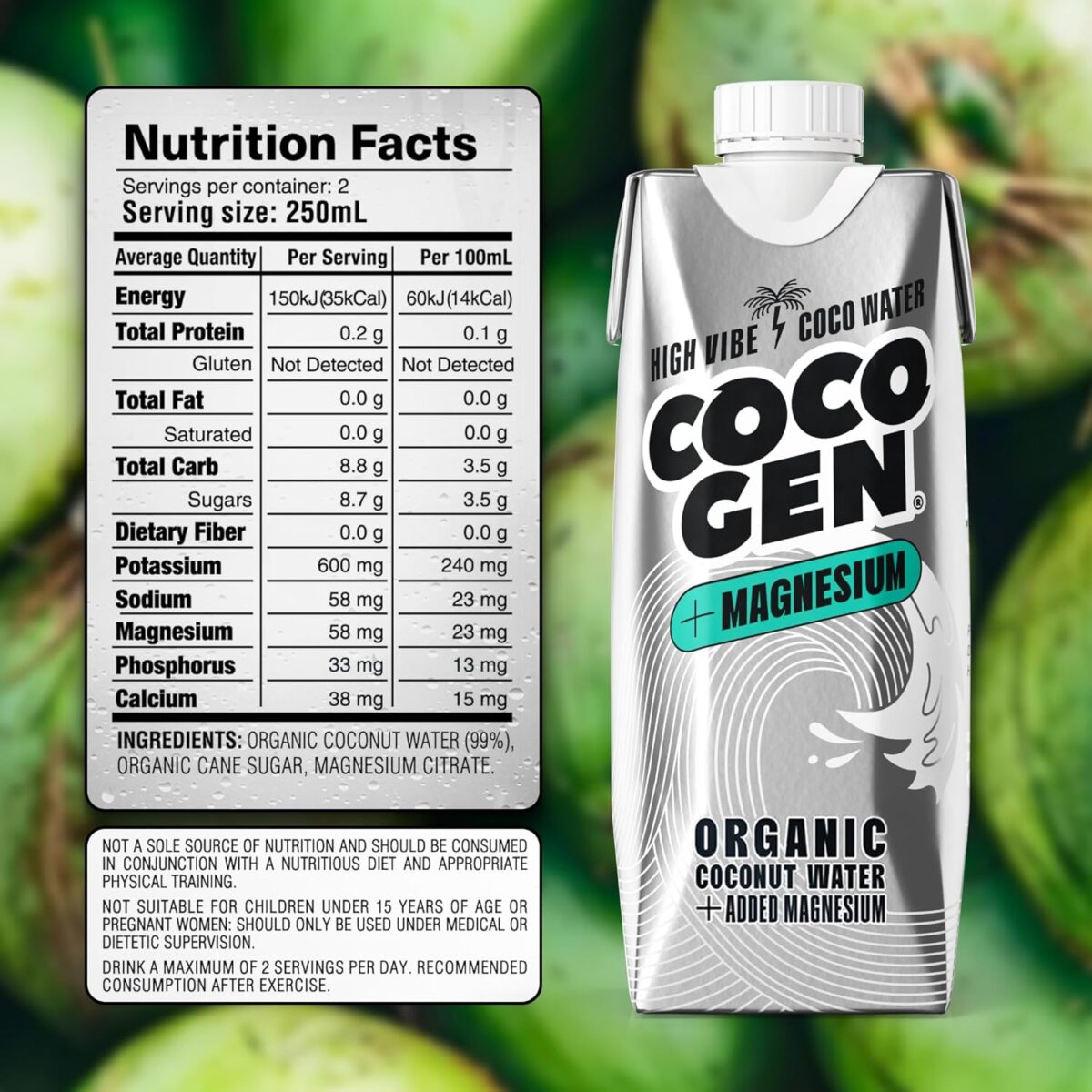 CocoGen Coconut Water + Magnesium, 12 x 500ml [x2]