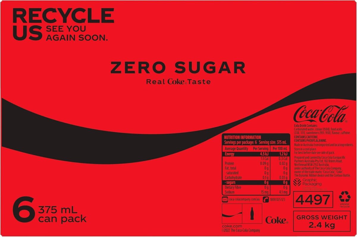 Coca-Cola Zero Sugar Soft Drink Cans 6 x 375mL [x6]